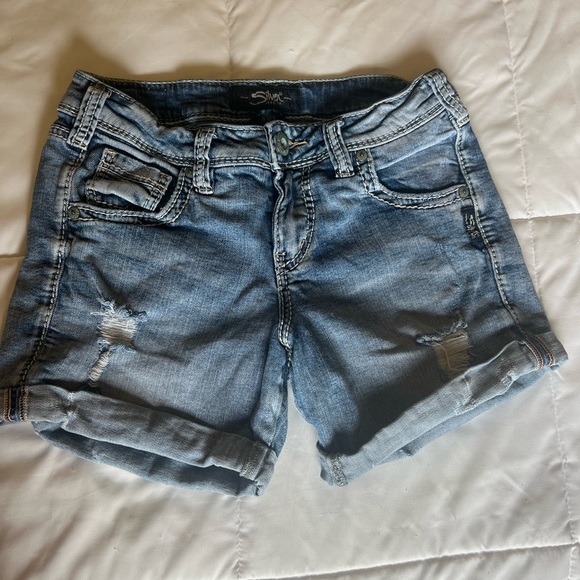 Silver Light Wash Denim Shorts Sam Style size 24 - Picture 2 of 7
